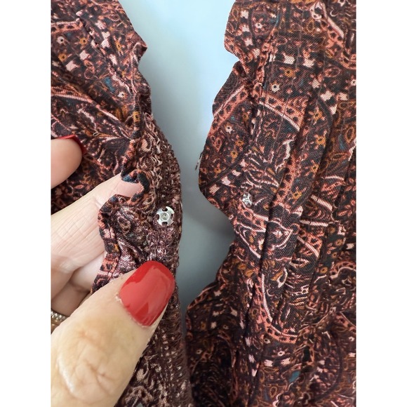 Evereve Aiden Red Long Sleeve Paisley Blouse Boho‎ Work Office Womens Small - Picture 11 of 11
